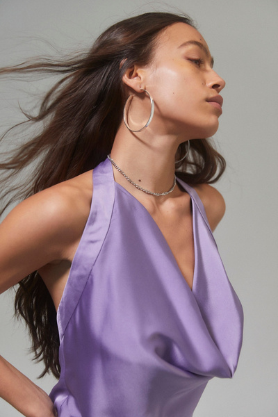 Urban Outfitters Uo Chloe Satin Cowl Neck Mini Dress In Purple | ModeSens
