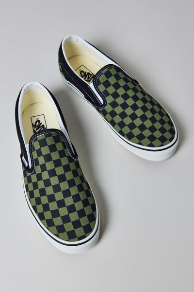 Vans Men's Classic Slip-on Checkerboard Sneaker In Pop Check Loden Green, Men's At Urban Outfitters