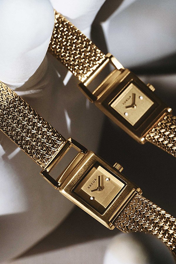 Breda Revel Tethered Mesh Bracelet Analog Quartz Watch In Gold
