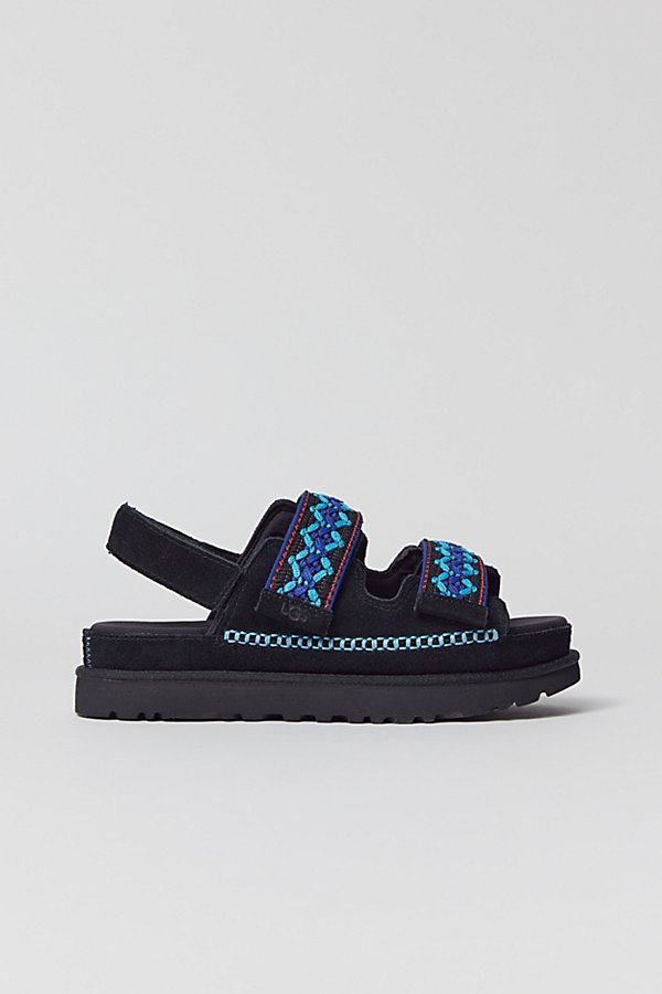 Shop Ugg Goldenstar Embroidered Suede Sandal In Black, Women's At Urban Outfitters
