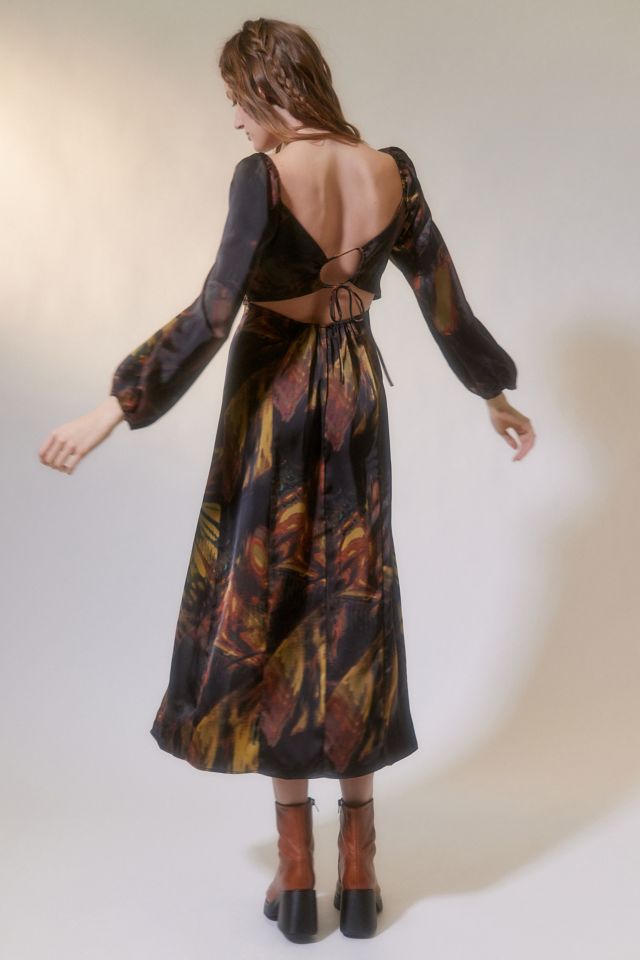 UO Kitty Printed Puff Sleeve Midi Dress #1