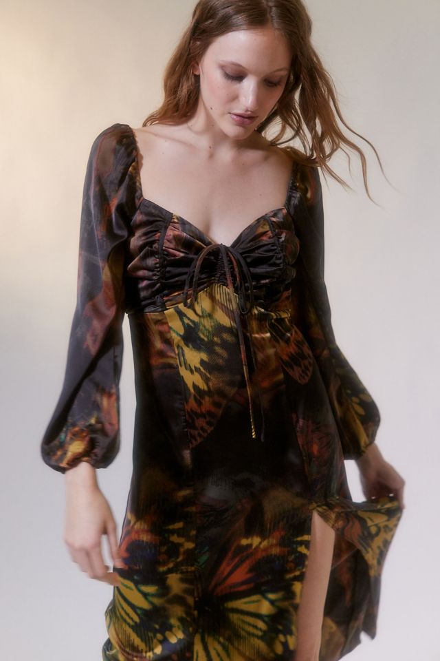 UO Kitty Printed Puff Sleeve Midi Dress #2