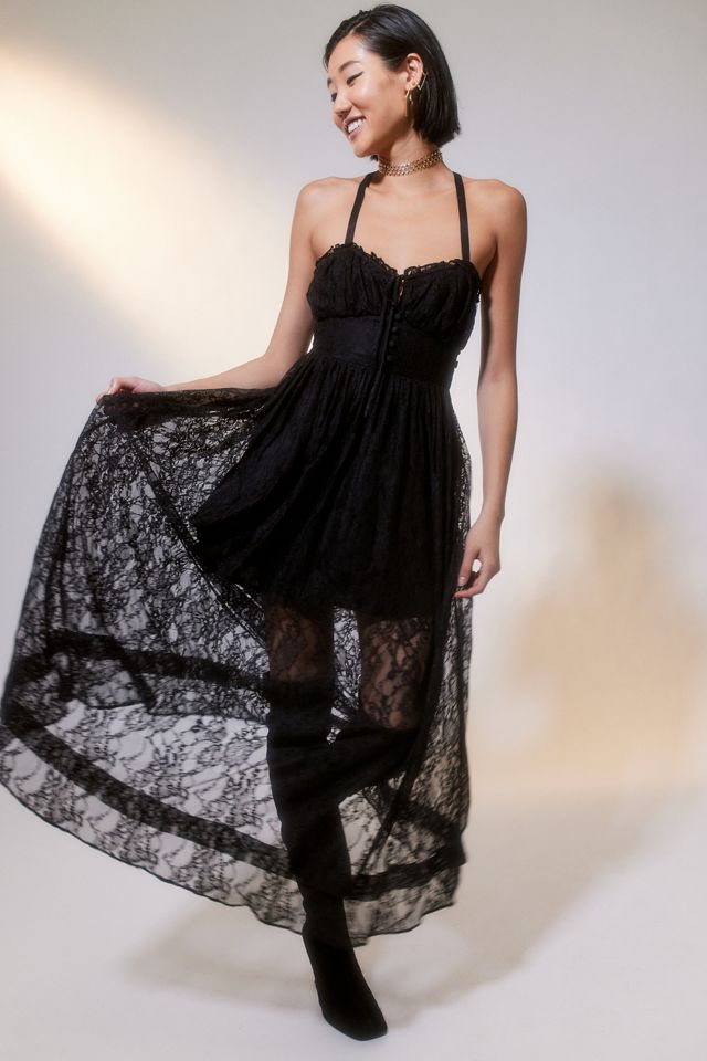 UO Cora Lace Strappy-Back Midi Dress | Urban Outfitters