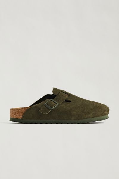 Birkenstock Boston Suede Mules In Olive