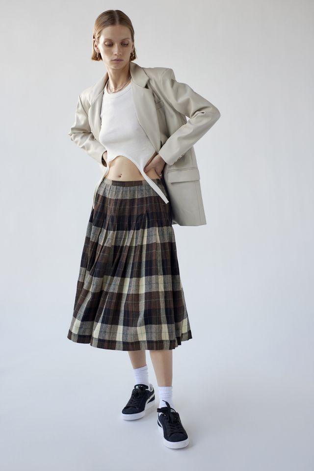 Urban Renewal Vintage Plaid Pleated Maxi Skirt