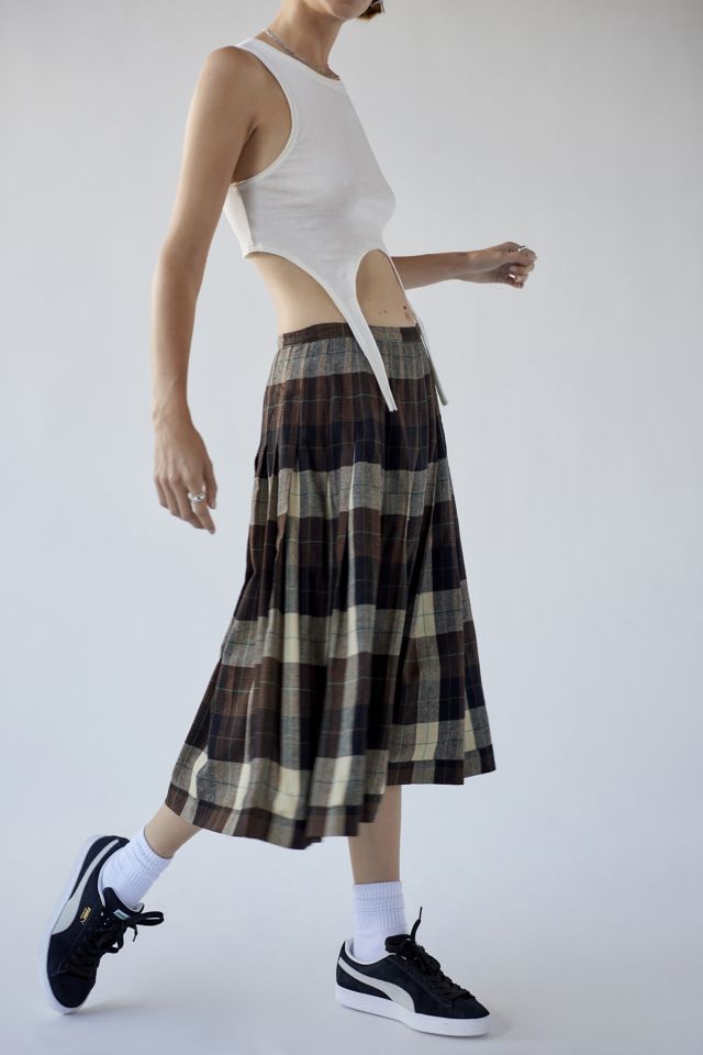 Urban Renewal Vintage Plaid Pleated Maxi Skirt