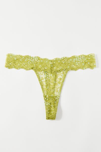 Out From Under Lace Low-rise Thong In Light Green Hearts