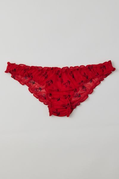 Azalea Red Embroidered Mesh Trim Detail Ruched Back Knickers