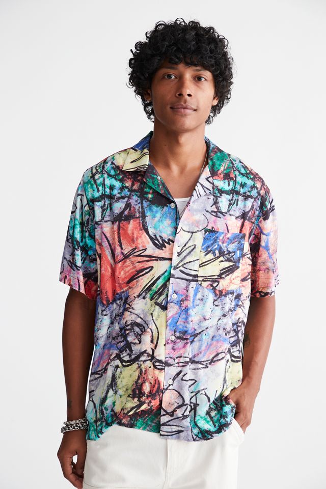 UO Abstract Doodle Rayon Shirt | Urban Outfitters