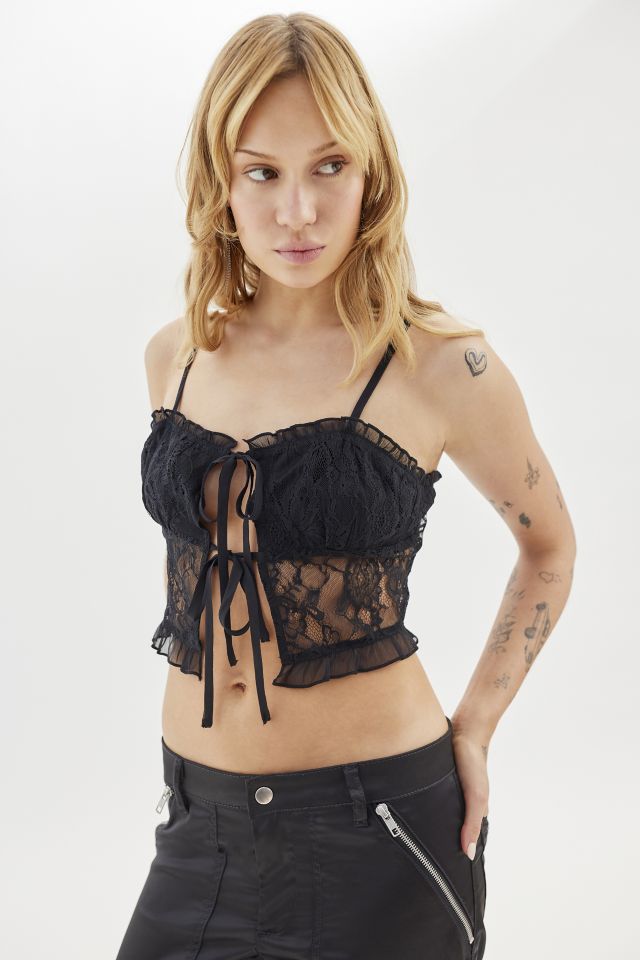 UO Flora Sheer Lace Tie-Front Cami #3