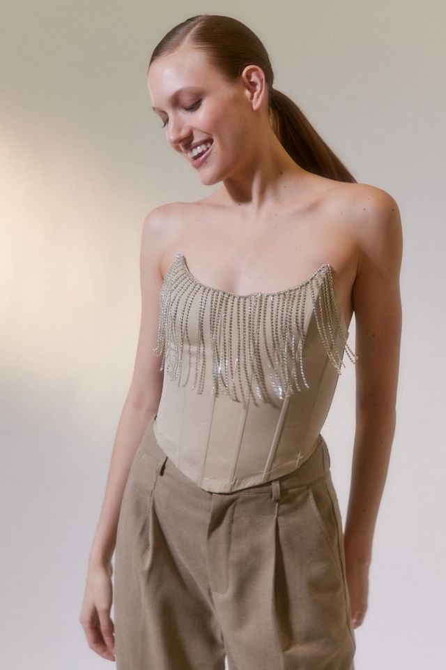 UO Diamante Fringe Corset Top