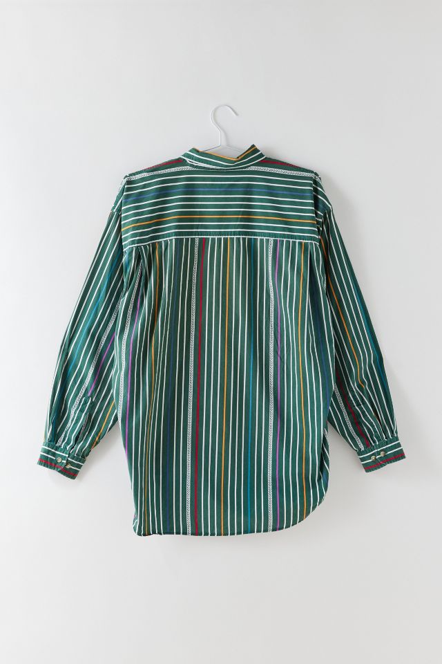 Vintage Stripe Pattern Long Sleeve Button-Down Shirt #1
