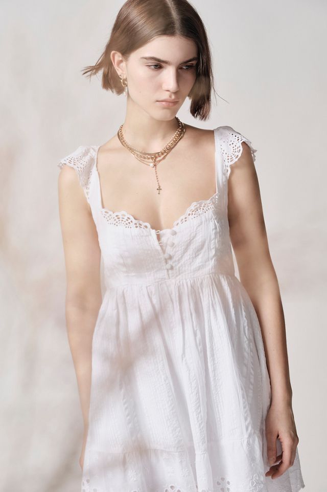 lace babydoll dress Reclaimed Vintage festival mini with inserts in White MODEL INFO Model is wearing size XS Height Plus Size - Babydoll Lace