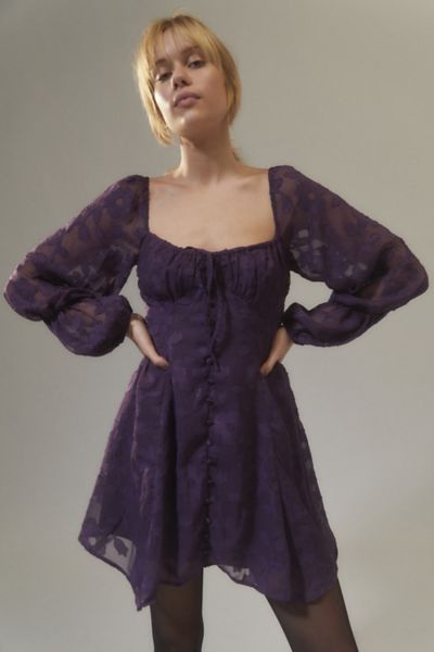 UO Wisteria Floral Long Sleeve Mini Dress