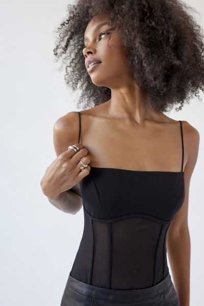 UO Nyla Mesh Cropped Corset Top  Urban Outfitters Australia Official Site
