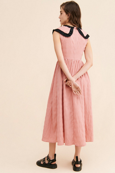 Ghospell Lease Gingham Midi Dress