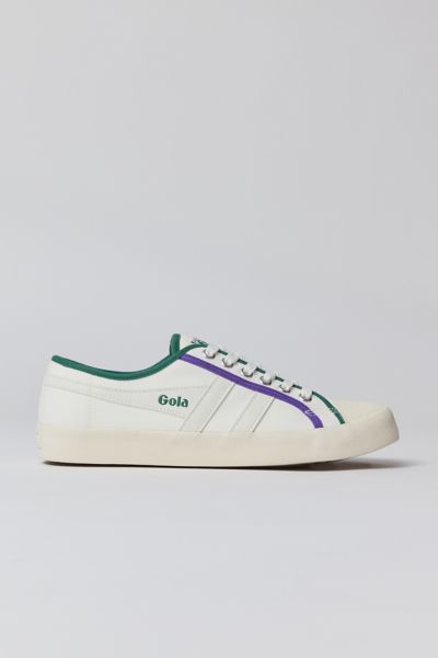 Gola Coaster Smash Sneaker In Off White + Dark Green + Purple