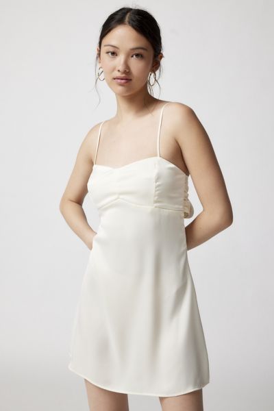 Urban Outfitters Uo Bella Bow-back Satin Mini Dress In White