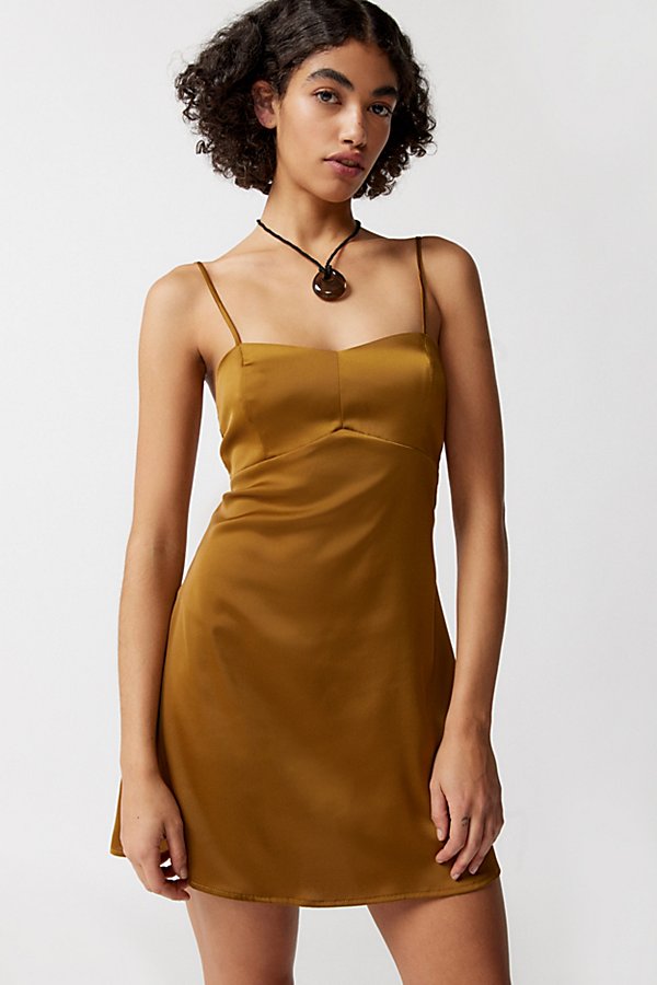 Urban Outfitters Uo Bella Bow-back Satin Mini Dress In Brown