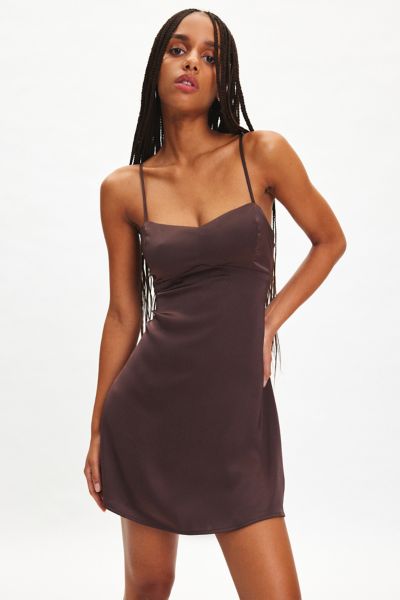 uo bella bow-back satin mini dress