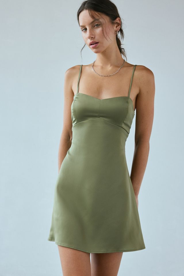 UO Bella Bow-Back Satin Mini Dress