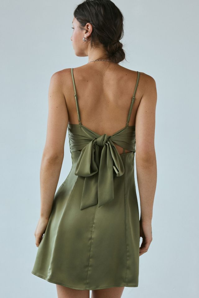UO Bella Bow-Back Satin Mini Dress