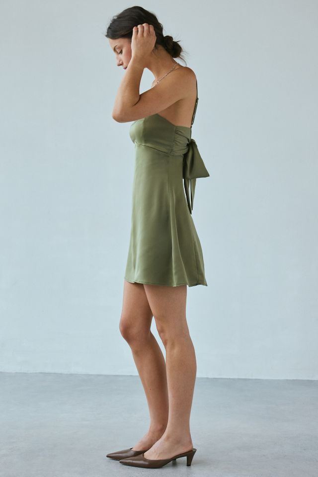 UO Bella Bow-Back Satin Mini Dress