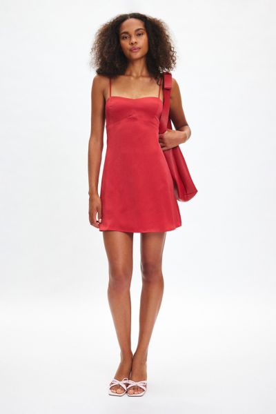 UO Bella Bow-Back Satin Mini Dress Product Page