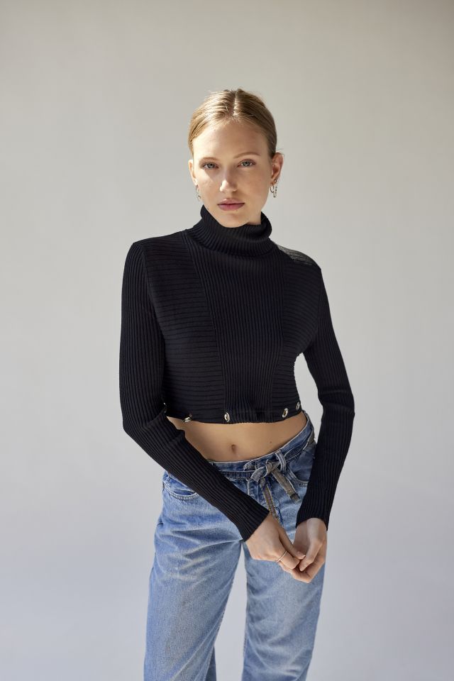 Urban Renewal Remade Cropped Grommet Rib Turtleneck Top #4