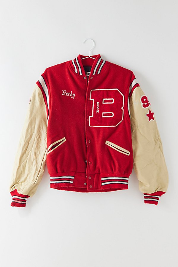 Urban Renewal Vintage Leather Varsity Jacket In Red