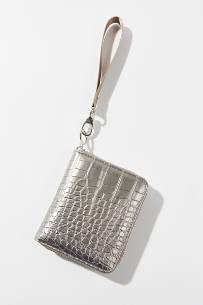 Urban Outfitters Uo Croc-embossed Wristlet Wallet In Silver