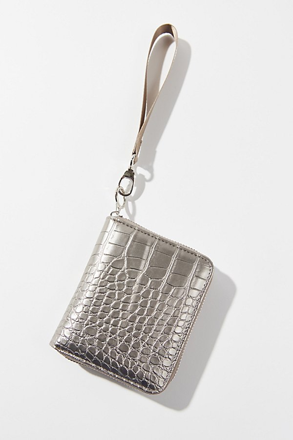 Urban Outfitters Uo Croc-embossed Wristlet Wallet In Gray