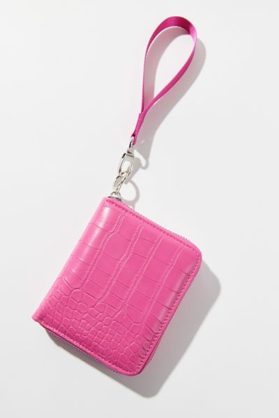 Urban Outfitters Uo Croc-embossed Wristlet Wallet In Fuchsia