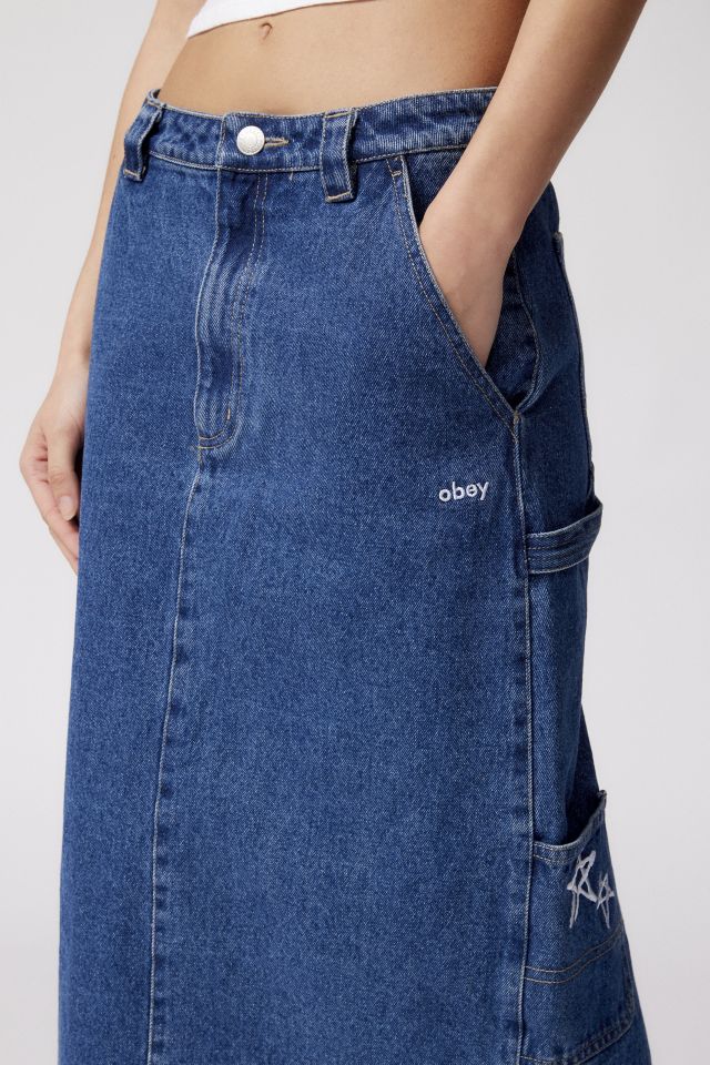 OBEY Juniper Embroidered Denim Midi Skirt #4