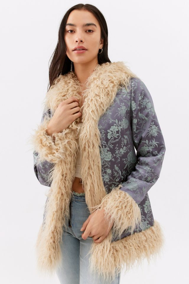 UO Amber Brocade Faux Fur Coat #1