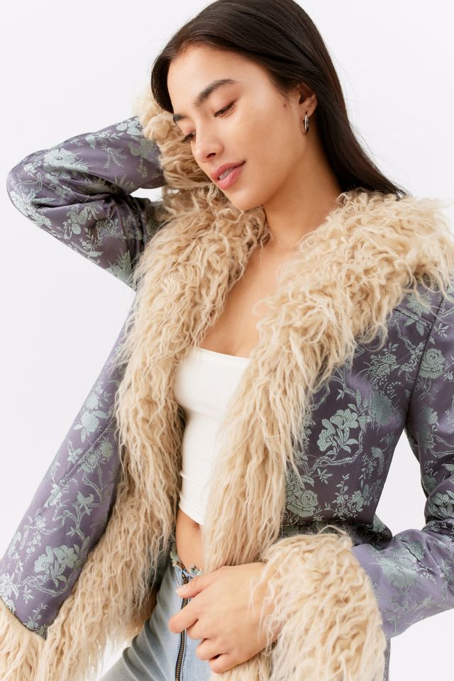 UO Amber Brocade Faux Fur Coat #4