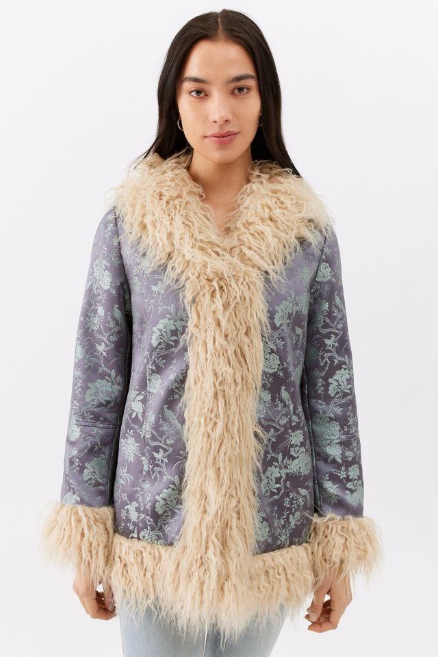 UO Amber Brocade Faux Fur Coat #5