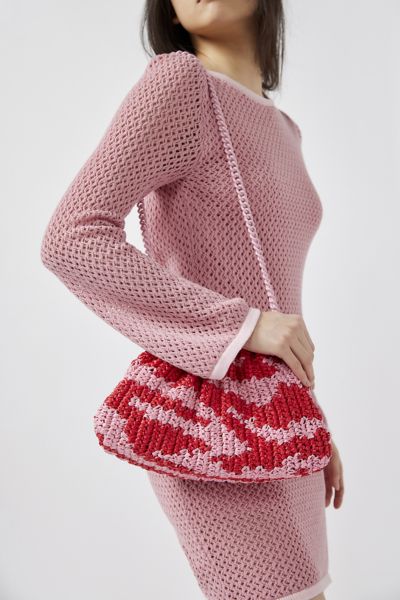Maria La Rosa Game Crochet Clutch Bag In Fuchsia + Red