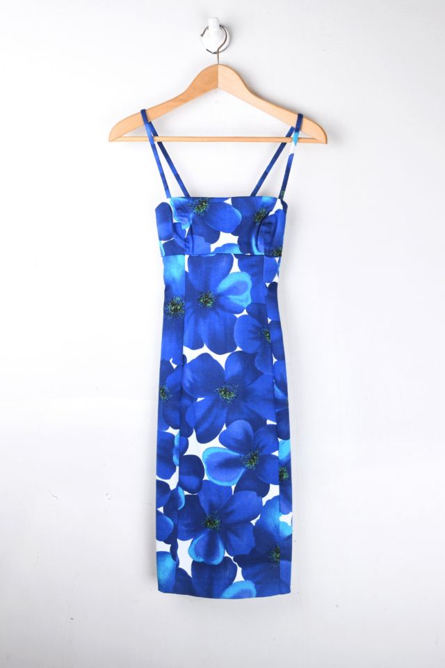 Vintage Y2k Dark Blue & White Printed Dress | Urban Outfitters