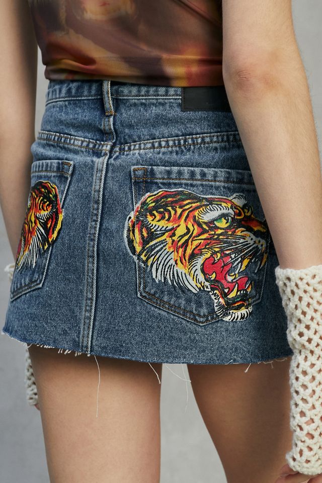 Ed Hardy UO Exclusive Tigers Denim Mini Skirt #1