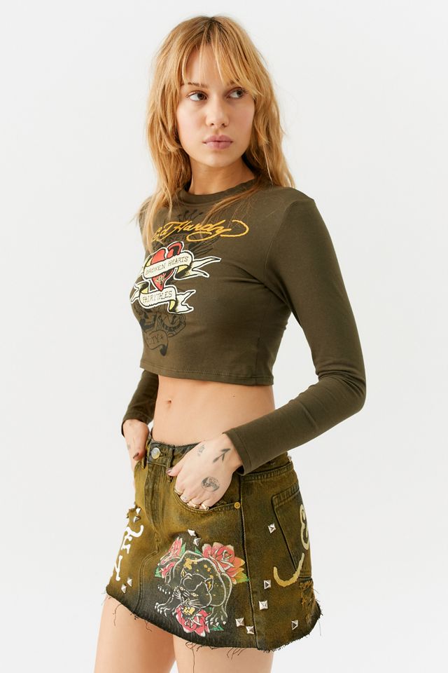 Ed Hardy UO Exclusive Hand-Painted Denim Mini Skirt #4