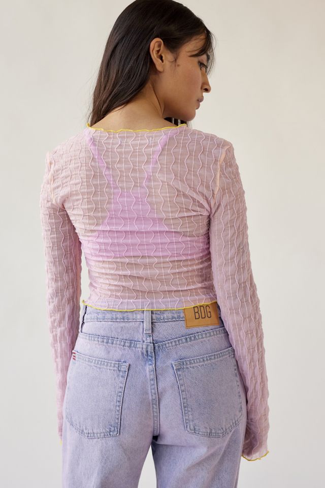 UO Mimi Semi-Sheer Textured Crew Neck Top #3