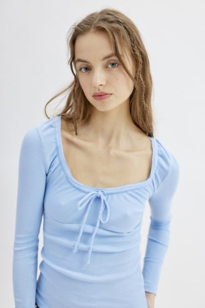 Urban Outfitters Uo Pretty As A Portrait Long Sleeve Top In Sky