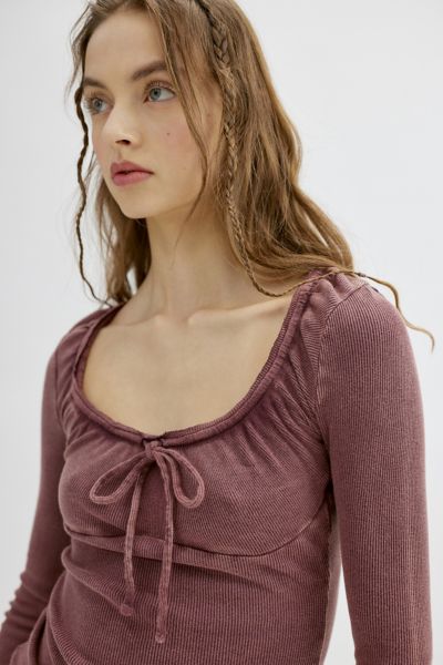 Urban Outfitters Uo Pretty As A Portrait Long Sleeve Top In Plum