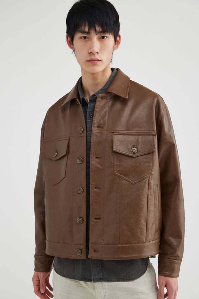 Standard Cloth Distressed Faux Leather Trucker Jacket #2