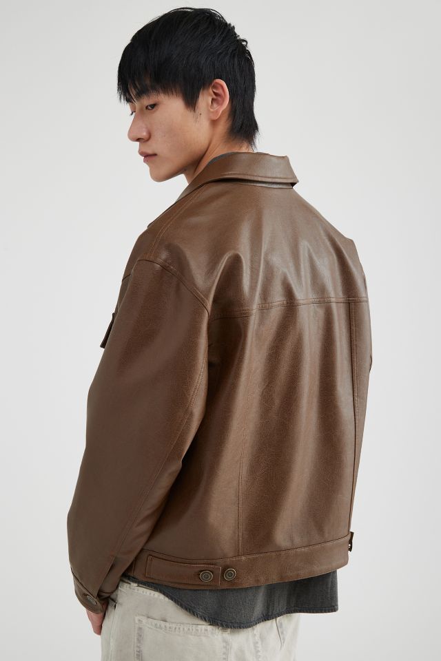Standard Cloth Distressed Faux Leather Trucker Jacket #3