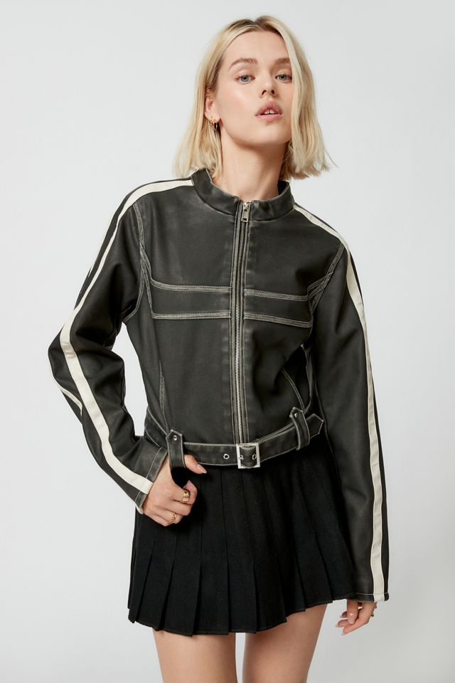 UO Jordan Faux Leather Fitted Racer Moto Jacket