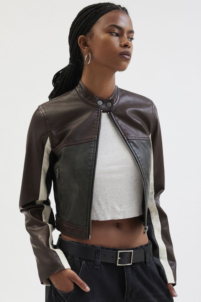 Cropped black faux leather jacket hotsell