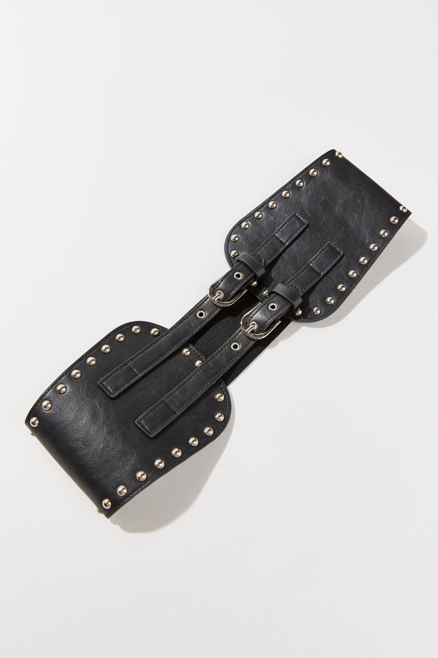 UO Stud Double-Buckle Wide Belt, Black, NWT Stud Double-Buckle Wide Belt | Urban Outfitters main image 3
