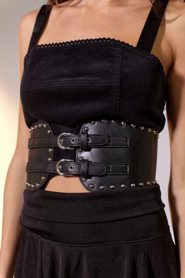 Stud Double-Buckle Wide Belt | Urban Outfitters
